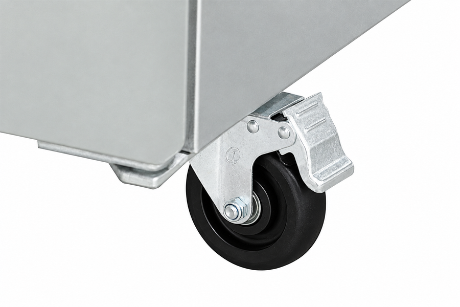 SLSP72M 72 inch 3 door refrigerated sandwich prep table caster detail