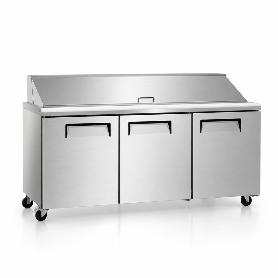SLSP72 72 inch 3 door refrigerated sandwich prep table front view
