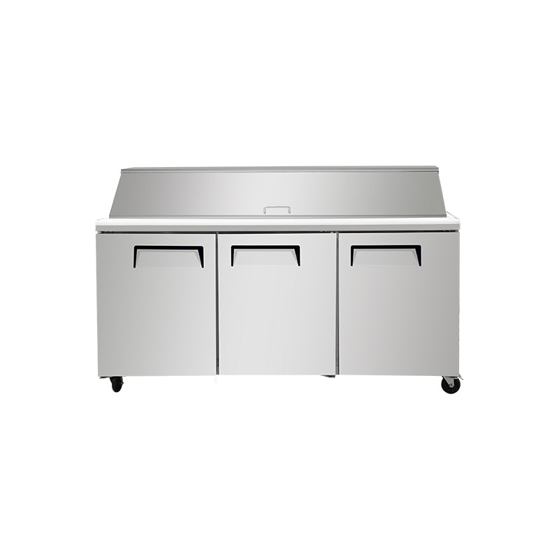 SLSP72M 72 inch 3 door refrigerated sandwich prep table front view