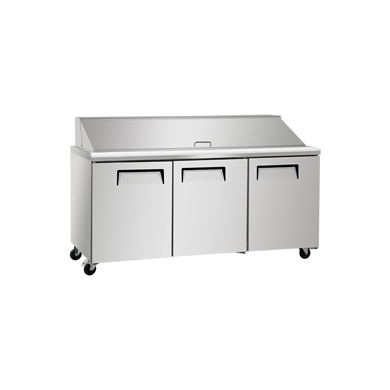 SLSP72M 72 inch 3 door refrigerated sandwich prep table front view